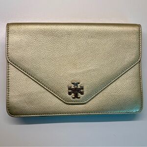 Tory Burch Kira Envelope Crossbody Bag in Metallic Gold Pebbled Leather